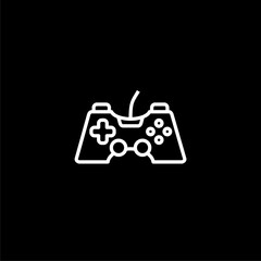 Game controller or joystick for game console icon isolated on black background. 