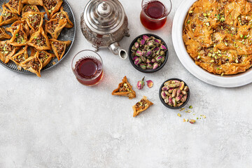 Traditional Arabic dessert Baklava with nuts and sweet syrup.	