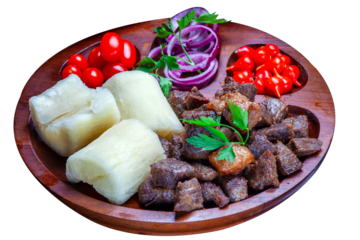 Cassava with sun-dried meat, beef jerky