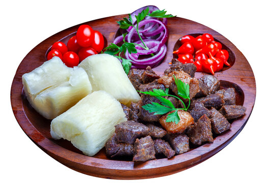 Cassava with sun-dried meat, beef jerky