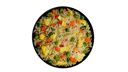 Rice with vegetables in a black bowl