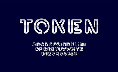 Digital style alphabet, font from segment rounded silver wire, minimal linear style letters and numbers, part three, vector illustration 10EPS