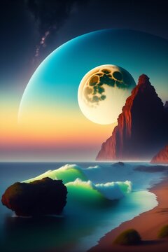 Imagem ilustrativa da Lua atr&aacute;s da montanha