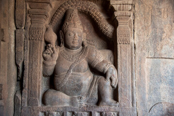 Fototapeta na wymiar Kubera, the god of wealth, depicted in the temple in Pattadakal