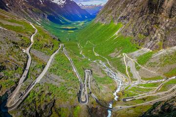 Trollstigen, Trolls Ladder dramatic mountain Road landscape, Norway, Scandinavia - obrazy, fototapety, plakaty