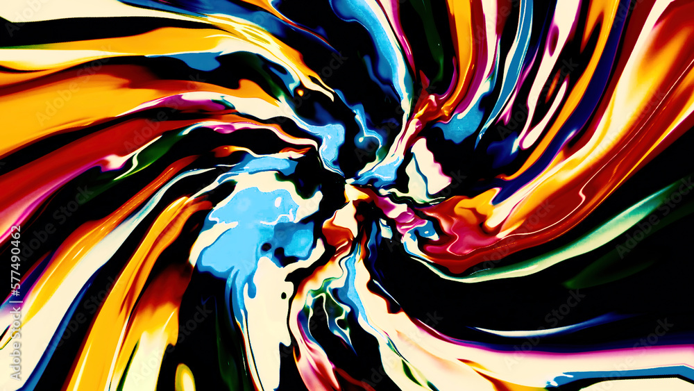 Aufkleber moving flow of colorful spiral of paints. motion. slowing down flow of colors in moving spiral on bl