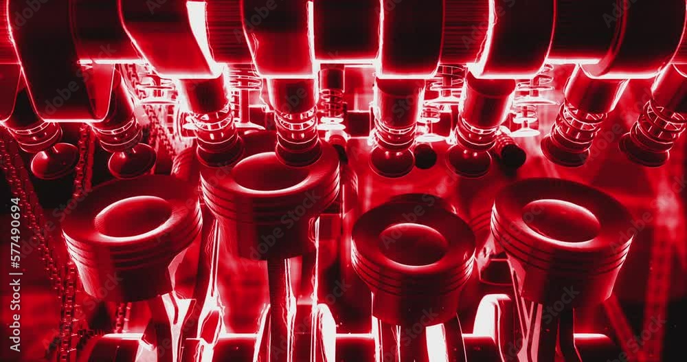 Aufkleber Close up powerful V8 engine. Moving pistons and crankshaft. Perfect Loop. Industry related 4K 3D animation.