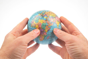 earth world globe in hand on white background