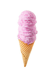 Strawberry cream with cone on blue pastel background