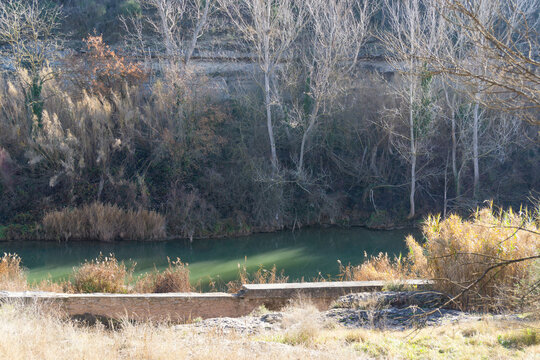 Roman canal next to the Llobregat river as it passes through the town of Sant Fruitos de Bages