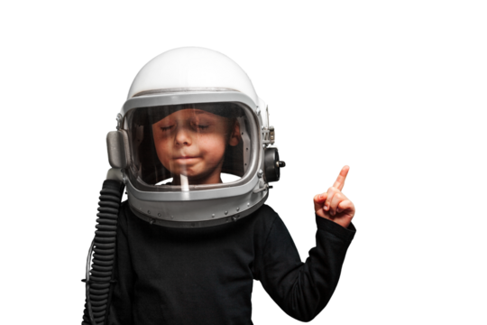 child wants to fly an airplane wearing an airplane helmet