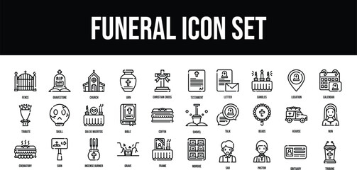 Thin line icons Perfect pixel Funeral icon set