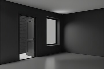 Side view of empty contemporary black interior. Generative AI