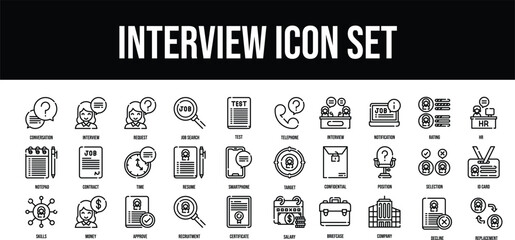 Thin line icons Perfect pixel Interview icon set