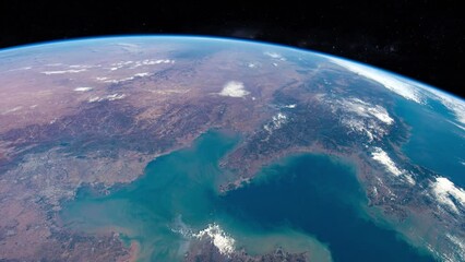 Planet earth view from space, korean peninsula and China border, based on images by Nasa