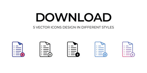 download Icon Design in Five style with Editable Stroke. Line, Solid, Flat Line, Duo Tone Color, and Color Gradient Line. Suitable for Web Page, Mobile App, UI, UX and GUI design.