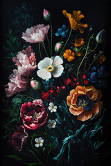 Impressionist garden flowers, artistic, vintage style, colorful, Generative Ai