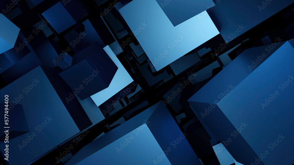 Poster lots of moving cubes in space. design. 3d cubes move in stream on black background. a lot of 3d cube