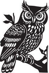 Owl sits on a branch Vector Illustration, on a white background, SVG