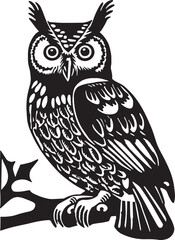 Owl sits on a branch Vector Illustration, on a white background, SVG