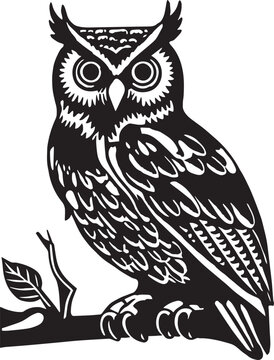 Owl sits on a branch Vector Illustration, on a white background, SVG