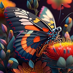 Colored butterfly in a garden full of flowers Generative AI