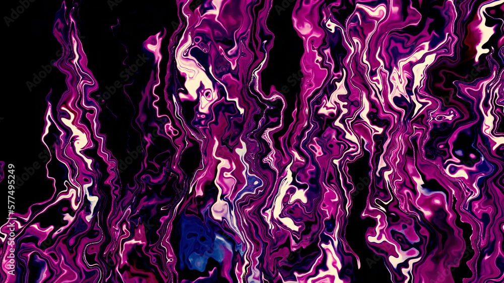 Poster Colorful patterns flashing in plasma structure. Motion. Plasma colorful animation with flashing patterns on black background. Smudges of paint with flashing computer failures in marble style
