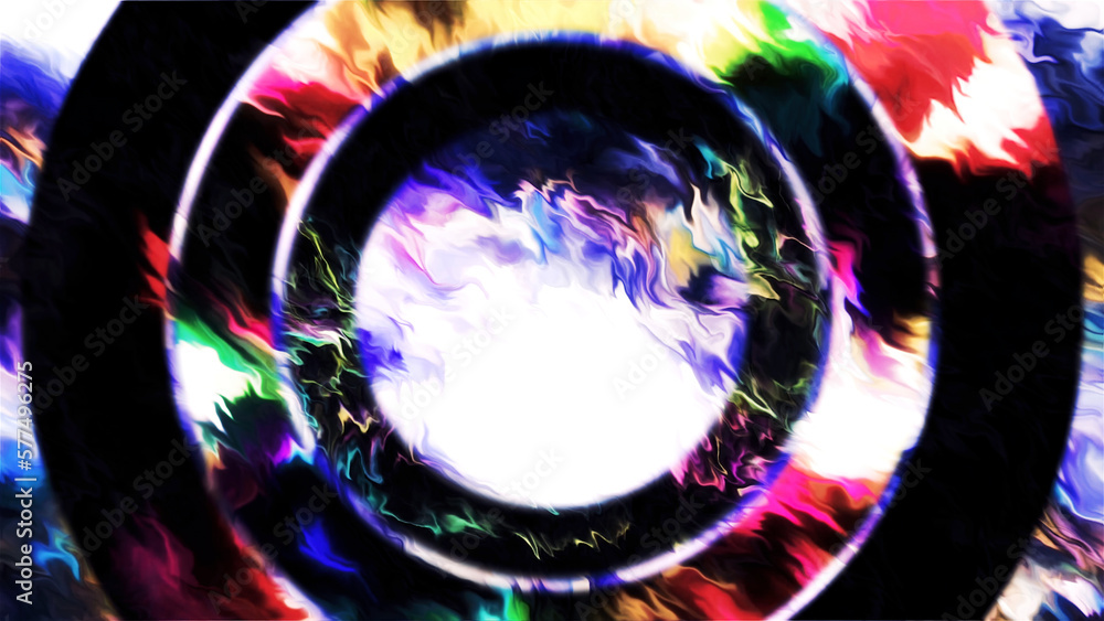 Poster colorful animation with pulsating rings for attention. motion. colorful flickering and background ra
