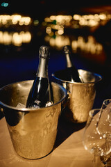 champagne bottle and glass