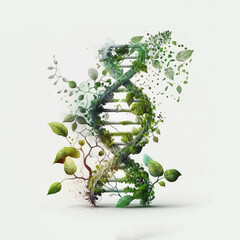 DNA and greenery foliage on light background. Concept of science for National DNA Day. Generative AI