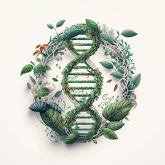 DNA and greenery foliage on white background. Concept of science for National DNA Day. Generative AI - 577497057