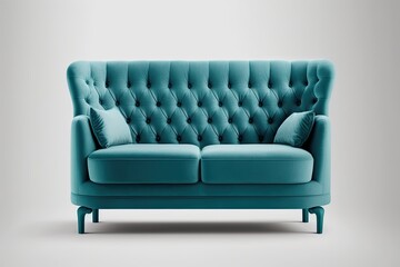 Blue sofa isolated on a white background. Generative AI