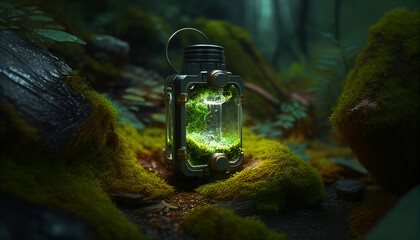 Ecological friendly - Hydrogen Cell on moss - Sustainable Energy source