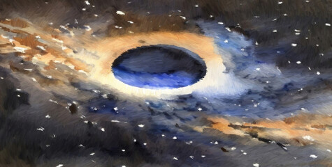 Cosmic black holes. Digital painting. Concept art. 2d illustration.