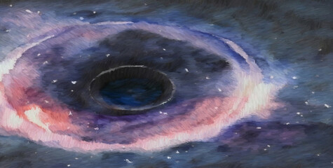 Cosmic black holes. Digital painting. Concept art. 2d illustration.