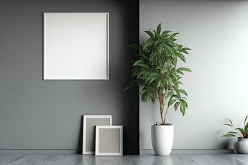 Mockup of a plant next to a gray wall. Generative AI