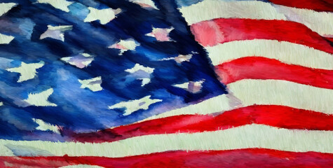 American flag. Digital watercolor painting. Concept art. 2d illustration.