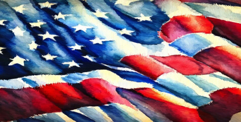 American flag. Digital watercolor painting. Concept art. 2d illustration.