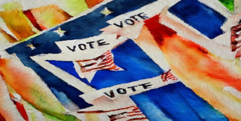 Vote posters. Digital painting with long brush strokes. 2d illustration.