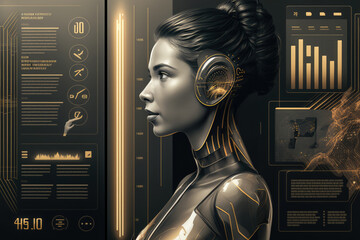 futuristic virtual assistant responding to voice commands in a high-tech digital screen with a customizable interface and intuitive features, generative ai