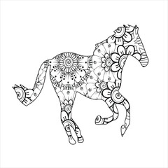 Horse animal mandala coloring page vector art