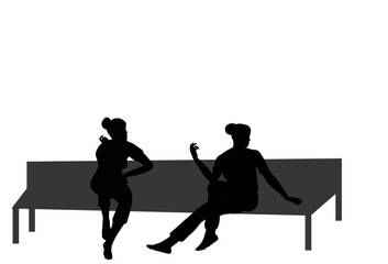 Two women silhouettes sitting on a bench