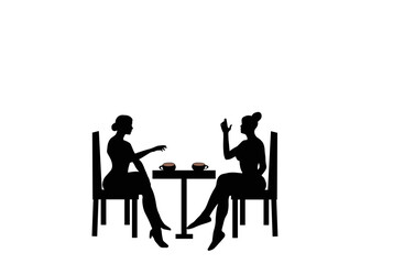 Two women silhouettes drinking coffee