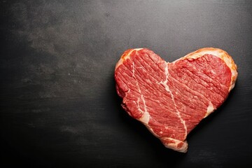Fototapeta na wymiar Heart shape raw fresh beef steak on metal background