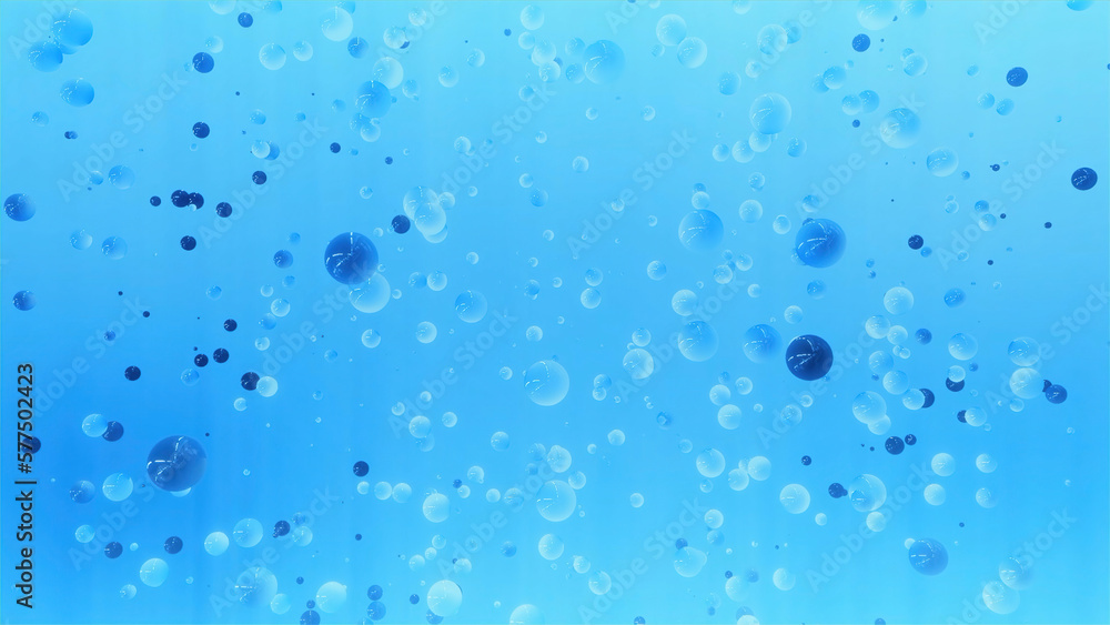 Poster molecular 3d balls rotate in liquid. motion. 3d molecules move in flow in liquid background. molecul