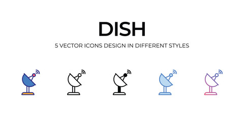 dish Icon Design in Five style with Editable Stroke. Line, Solid, Flat Line, Duo Tone Color, and Color Gradient Line. Suitable for Web Page, Mobile App, UI, UX and GUI design.