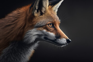 Fototapeta premium Animal photography wolf hasselblad, close up, dark professional background banner or header with cinematic lightning.