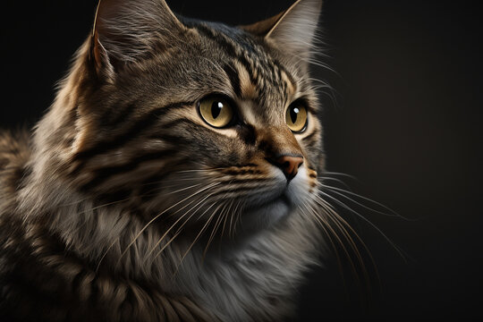 Animal photography cat hasselblad, close up, dark professional background banner or header with cinematic lightning.