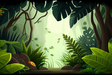 Green jungle landscape background banner illustration.