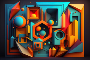 striking composition of various geometric shapes in a neon color scheme, resembling a futuristic abstract art piece, generative ai
